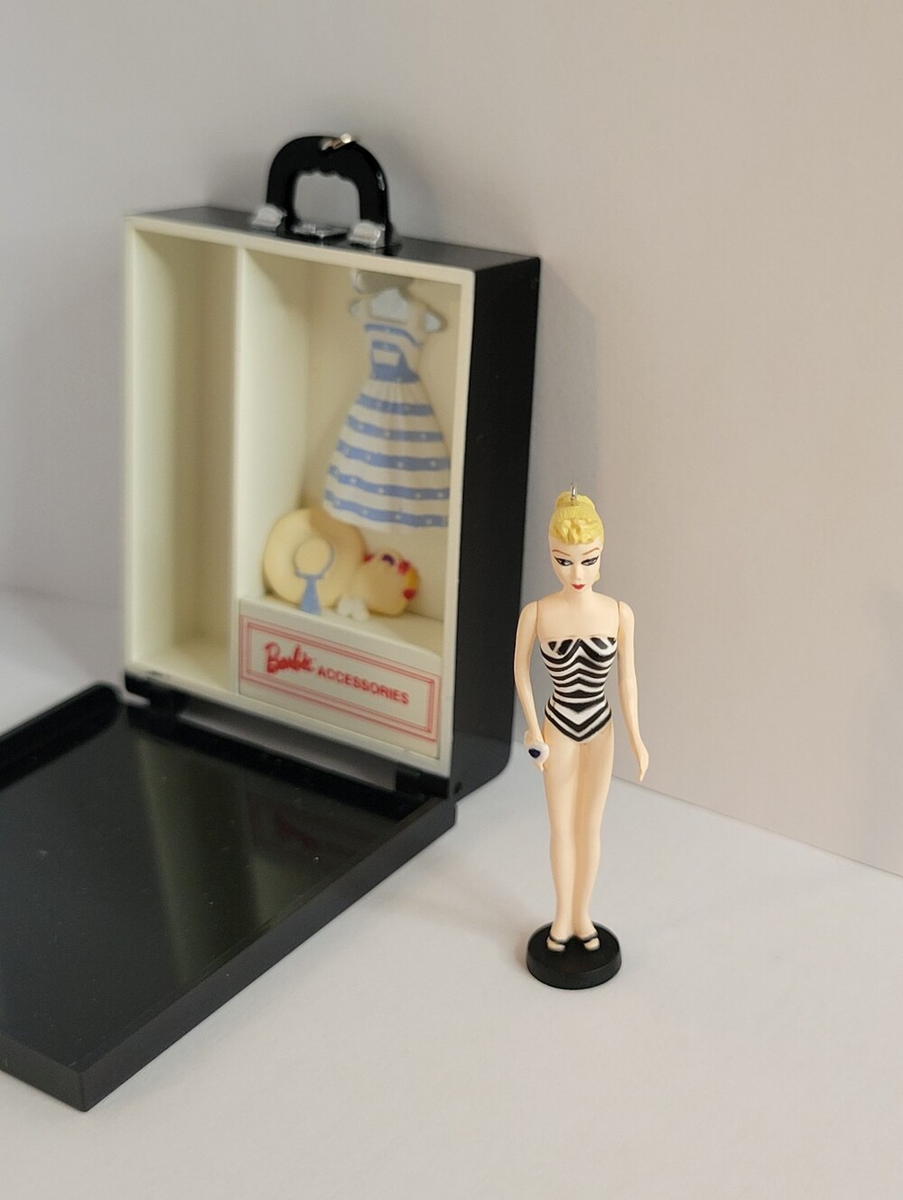 Barbie Black & White Striped Swimsuit Travel Case Ornament, Collectible